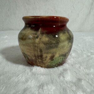 Vintage Handcrafted Ceramic Glazed Pottery Vase Red/Green/Brown 1961 signed REL
